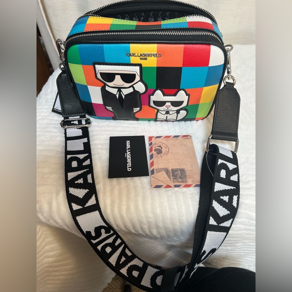 Karl Lagerfeld Paris NWT Classic Karl Multi
Colored Crossbody Bag Guitar Strap - Picture 3 of 12